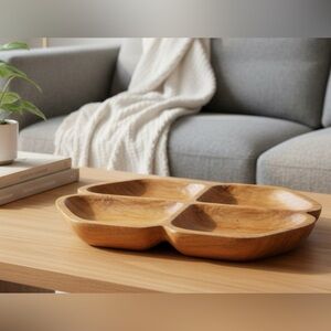 LARGE Rustic Solid Wood Divided Tray | charcuterie snack dish Xenia brand 16” L